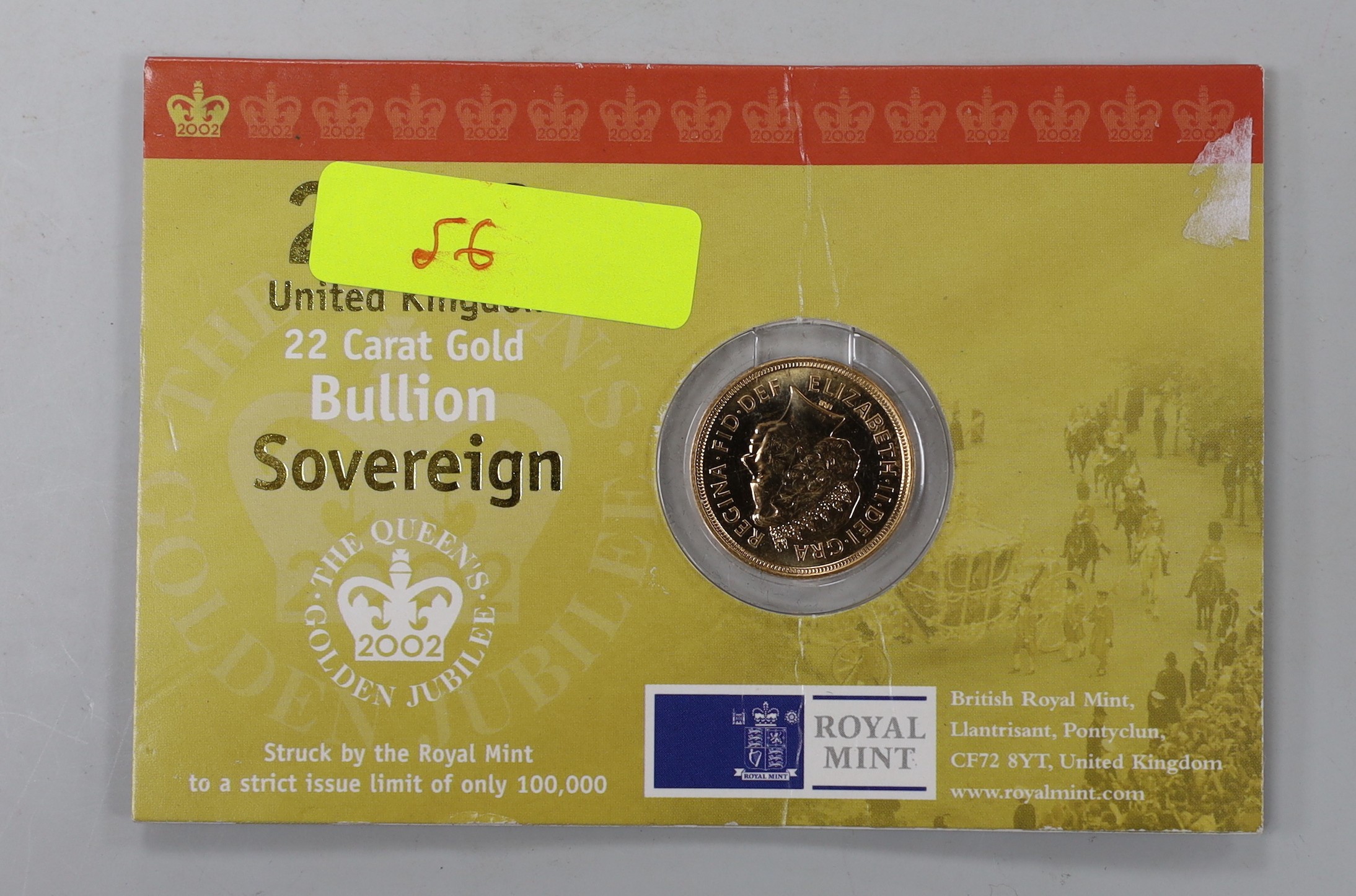 A 2002 limited Royal Mint Collector’s edition gold sovereign.